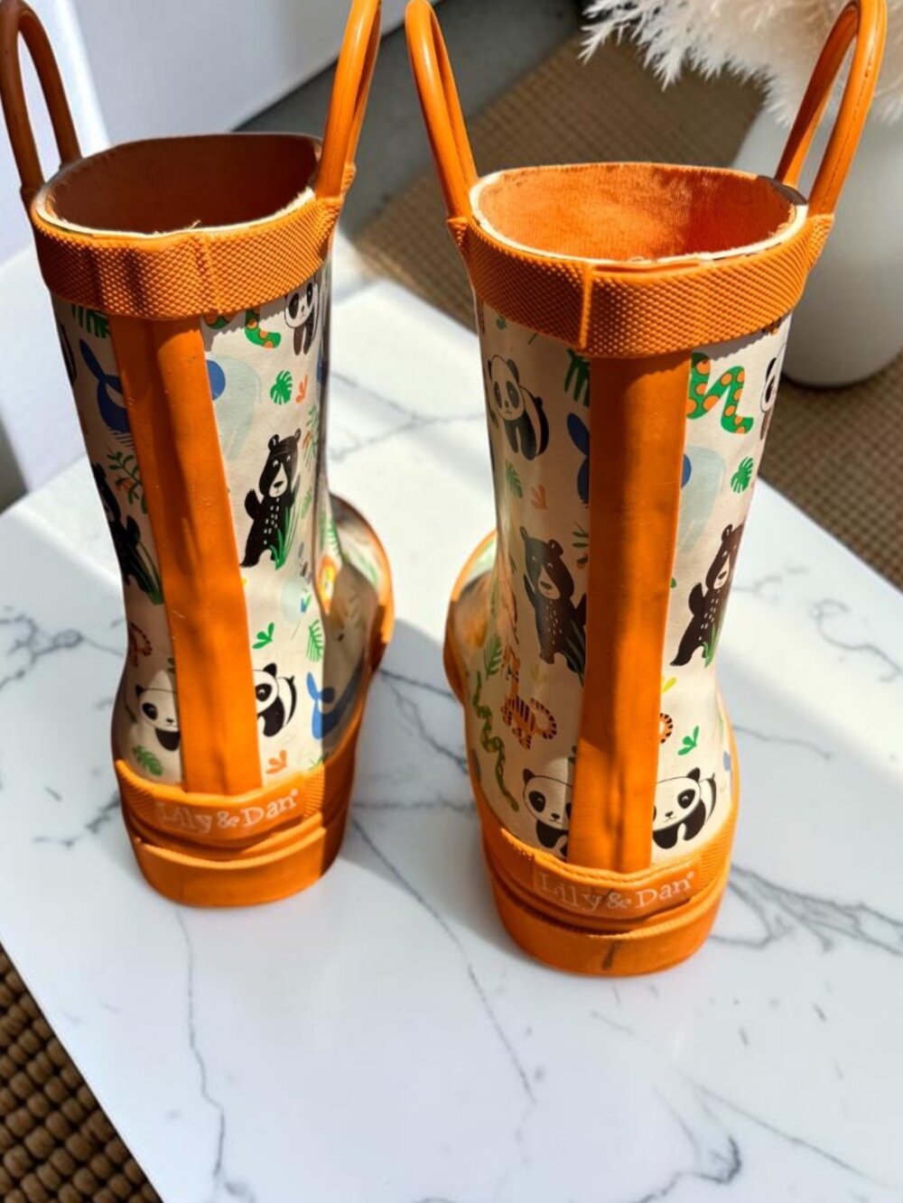 Lily & Dan Kids Safari Jungle Rain Boots Orange Animal Print Waterproof 11/12 - Picture 13 of 13